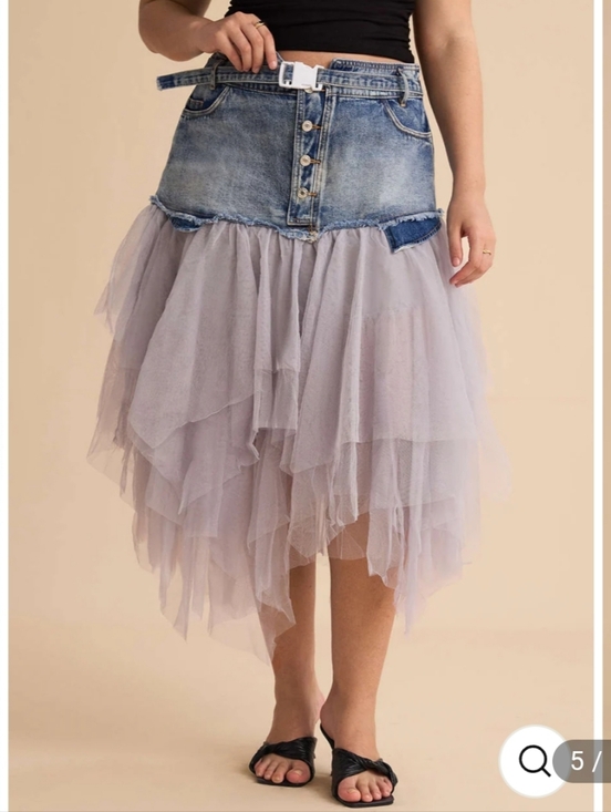 Micas Dresses & Skirts - MICAS Denim Tulle Patchwork Highwaisted Festival, Fairy, Western Midi Skirt